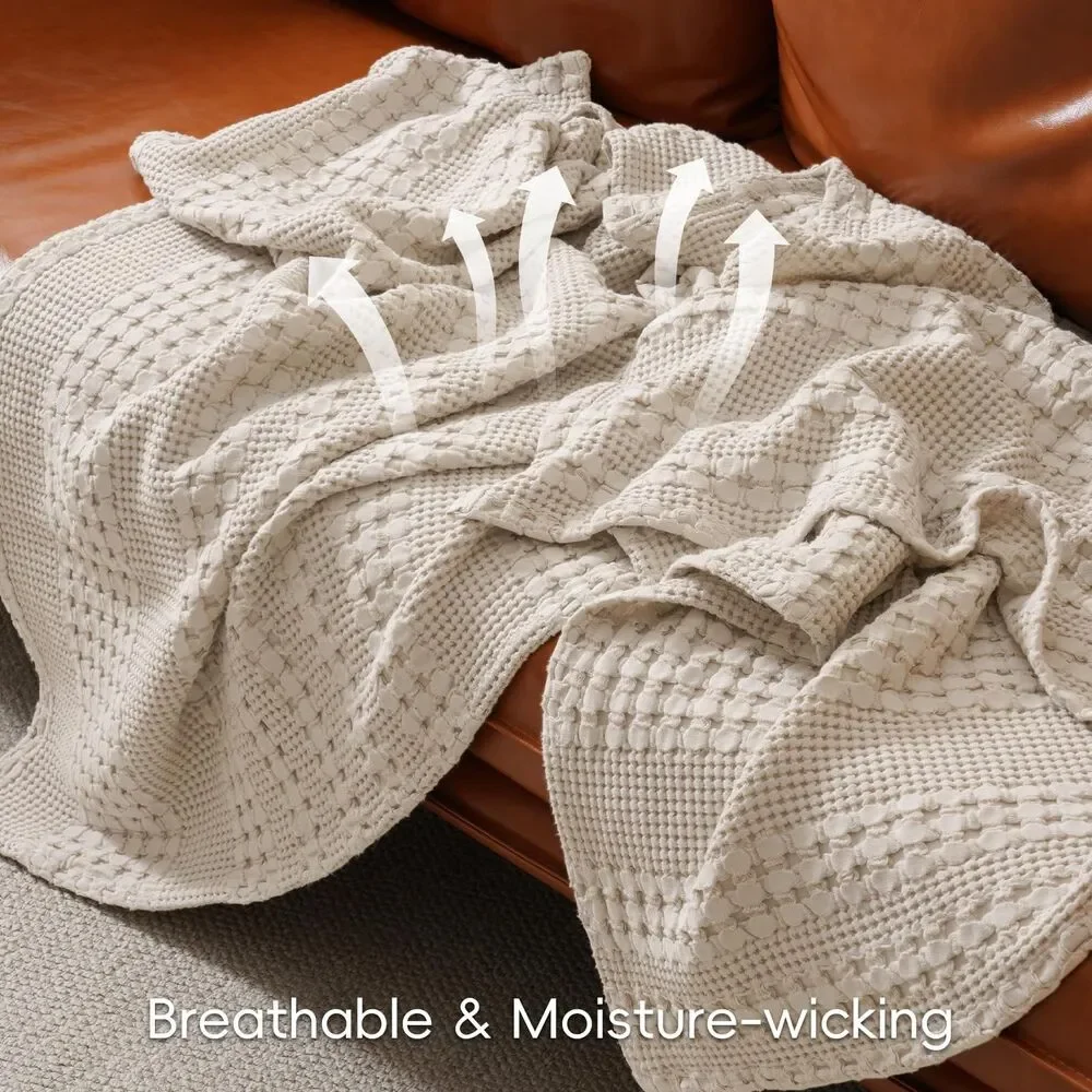 Cotton Waffle Blanket Twin Size For College Dorm Lightweight Breathable